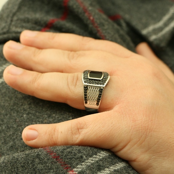 925 S S Men's Ring Natural Onyx &Cubic - Picture 3 of 8